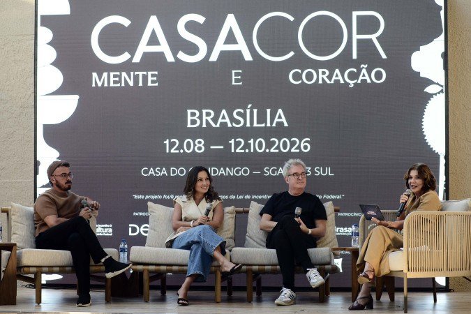 CB Talks na CasaCor Brasília 2026, com os arquitetos Rick Hudson, Palloma Meneghello e Hélio Albuquerque, mediado pela jornalista Sibele Negromonte - (crédito: Minervino Júnior/CB/D.A.Press) CB Talks na CasaCor Brasília 2026, com os arquitetos Rick Hudson, Palloma Meneghello e Hélio Albuquerque, mediado pela jornalista Sibele Negromonte - (crédito: Minervino Júnior/CB/D.A.Press)