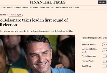 'Virada surpreendente': como imprensa internacional repercutiu vitória de Flávio Bolsonaro sobre Lula no 1º turno -  (crédito: BBC Geral) -'Virada surpreendente': como imprensa internacional repercutiu vitória de Flávio Bolsonaro sobre Lula no 1º turno -  (crédito: BBC Geral)