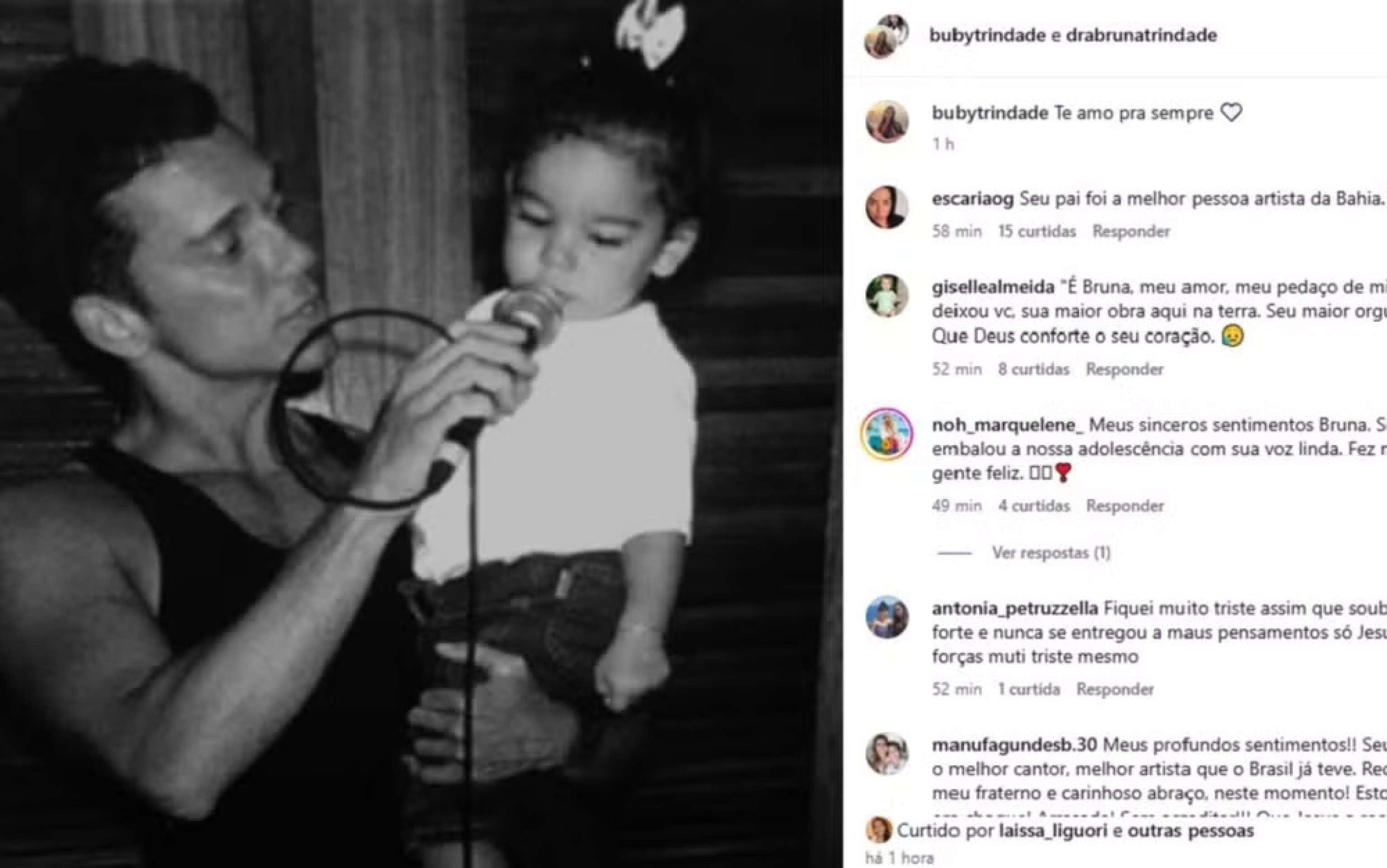 Com uma foto da inf&acirc;ncia em preto e branco, Bruna publicou uma mensagem curta de amor para se despedir do pai