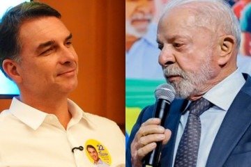 Fl&aacute;vio Bolsonaro (PL) e Lula (PT), cujas campanhas tiveram eventos vetados em universidades como Mackenzie e PUC-Rio para garantir a seguran&ccedil;a -  (crédito: Flickr/P&aacute;ginas das candidaturas)