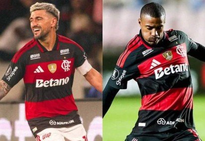 De Arrascaeta (esq.) e De la Cruz, do Flamengo, são sonhos de candidato à presidência do Peñarol -  (crédito: Fotos: Adriano Fontes e Gilvan de Souza / Flamengo) -De Arrascaeta (esq.) e De la Cruz, do Flamengo, são sonhos de candidato à presidência do Peñarol -  (crédito: Fotos: Adriano Fontes e Gilvan de Souza / Flamengo)