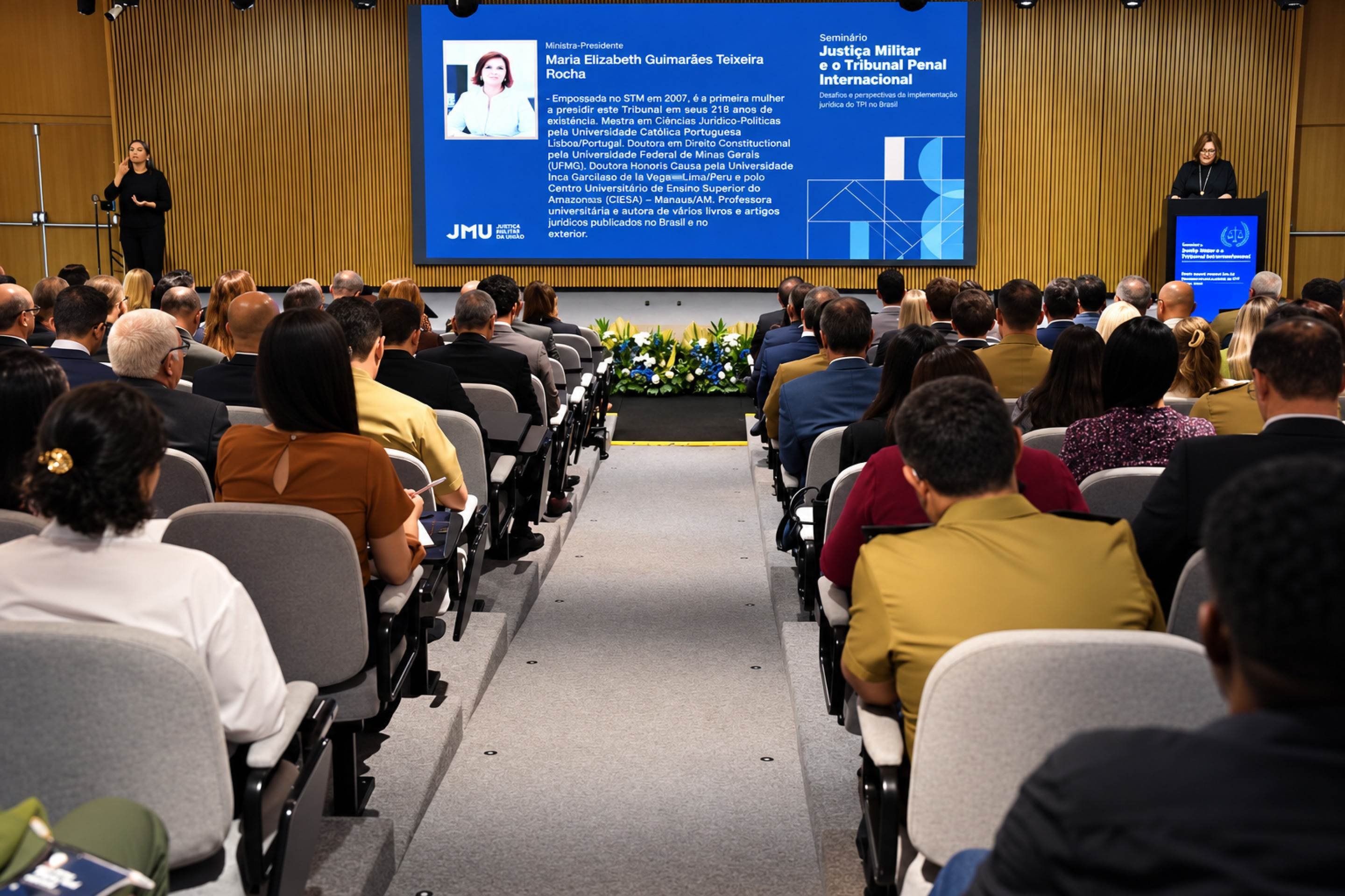 Semin&aacute;rio "Justi&ccedil;a Militar e o Tribunal Penal Internacional", realizado nesta quarta-feira (14), no Superior Tribunal Militar (STM), em Bras&iacute;lia.