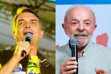 Flávio Bolsonaro e Lula falam à militância durante atos políticos no período eleitoral - (crédito: Charles Vieira e Ricardo Stuckert) Flávio Bolsonaro e Lula falam à militância durante atos políticos no período eleitoral - (crédito: Charles Vieira e Ricardo Stuckert)