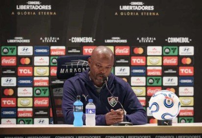 Marcão, técnico do Fluminense, em coletiva no Maracanã após derrota para o Palmeiras -  (crédito: Foto: Marcelo Gonçalves / Fluminense FC)