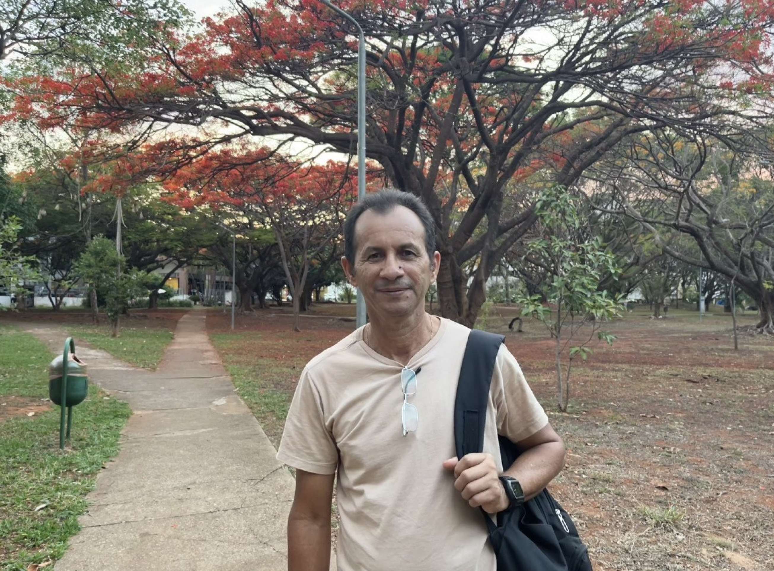 O vigilante Juracyr Gomes trabalha na 308 Norte e diz que os flamboyants mudam o humor de quem passa por eles