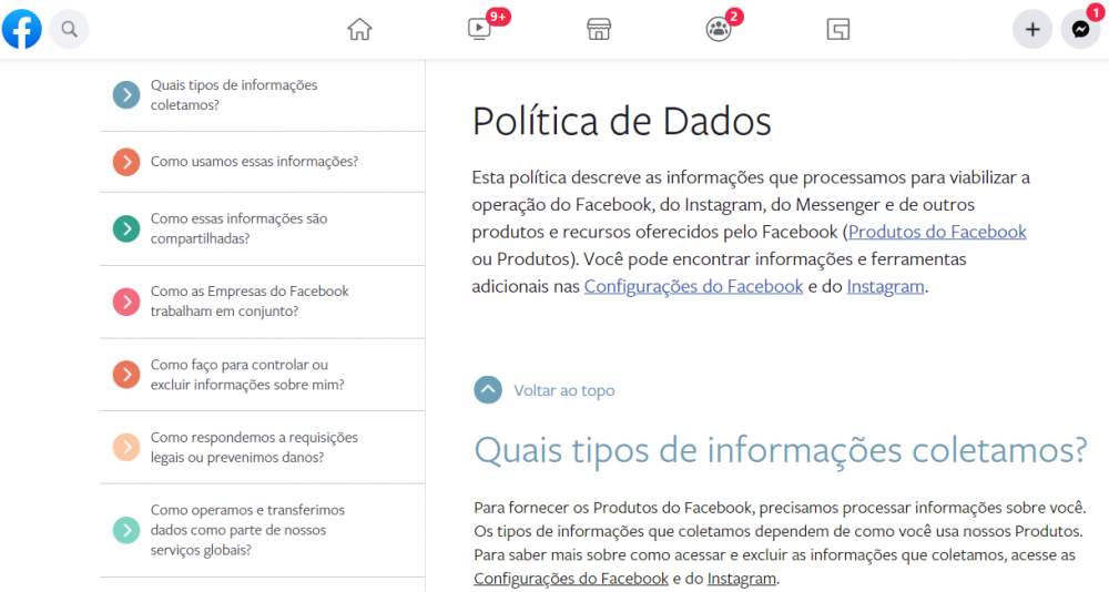 Política de dados no Facebook