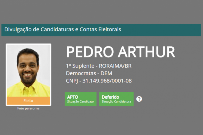 Registro de Pedro Arthur na Justiça Eleitoral -  (crédito: Reprodução/TSE)