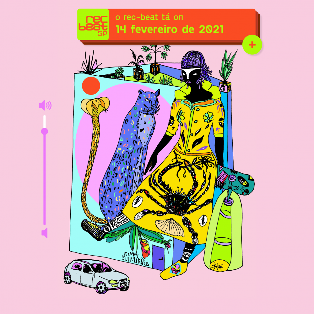Poster do festival Rec-Beat SP, edição online, carnaval de 2021. Obra de Rimon Guimarães cm design de Gabriela Araújo e Eduardo Souza