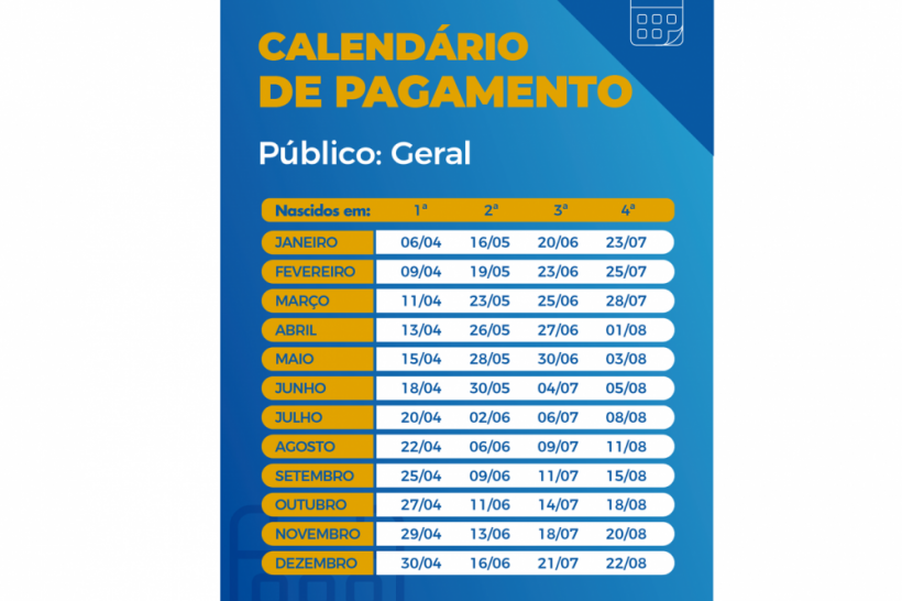 Calend&aacute;rio de pagamento das parcelas do aux&iacute;lio emergencial.