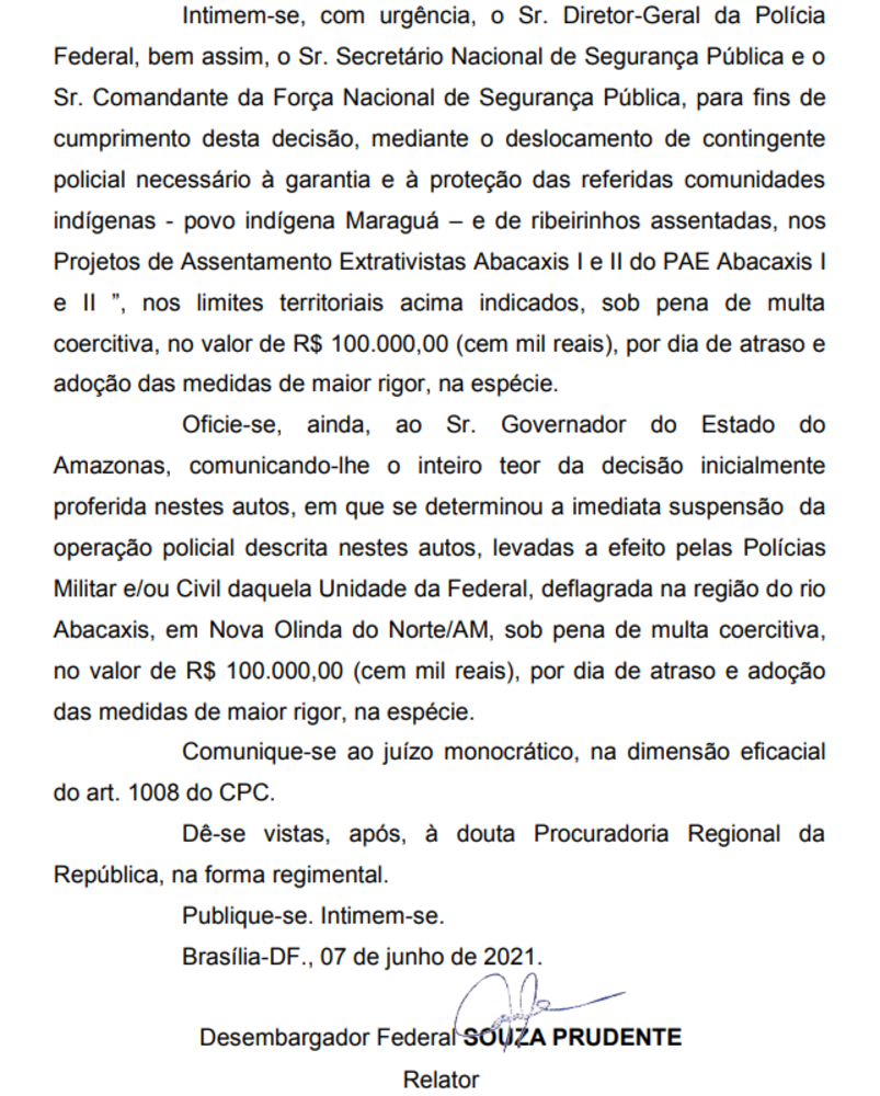 Desembargador intima For&ccedil;a Nacional e da Pol&iacute;cia Federal e comunica governador do AM