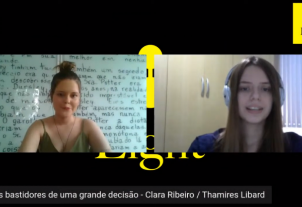 Apresentação do evento final on-line da metodologia, onde alunos montam uma mini palestra sobre o que aprenderam 