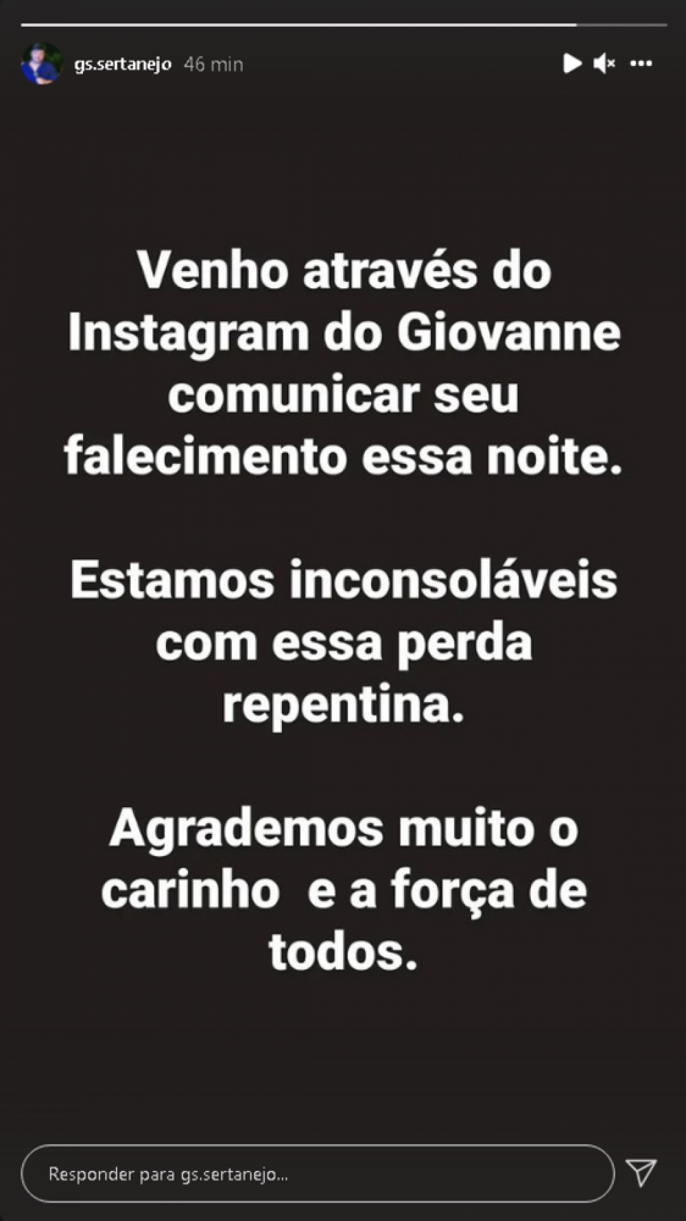 Familiares colocam mensagem no Instagram de Giovanne Salles Familiares colocam mensagem no Instagram de Giovanne Salles