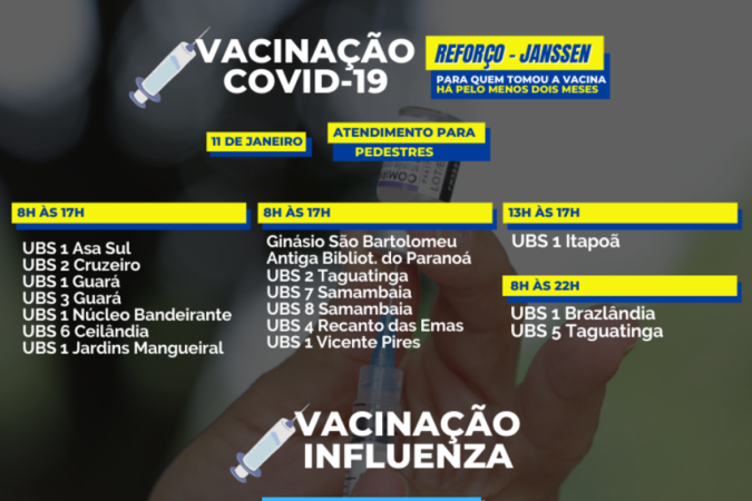 Saiba onde se vacinar contra a covid-19 e influenza nesta terça-feira (11/1)
