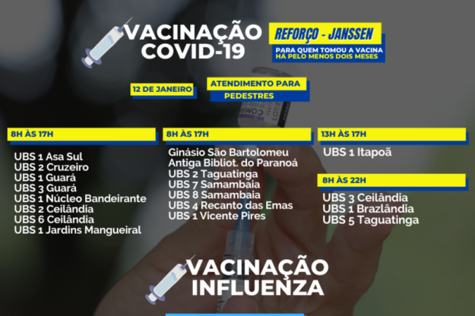 Veja onde se vacinar contra covid-19 e gripe nesta quarta-feira (12/1)
