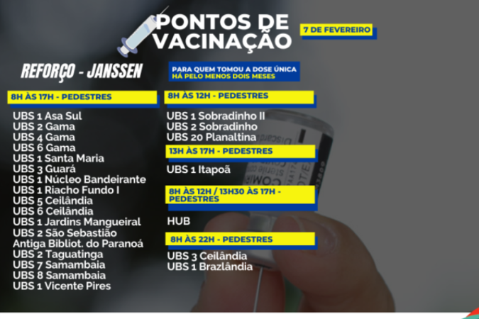 Pontos de vacinação desta segunda-feira (7/2)
