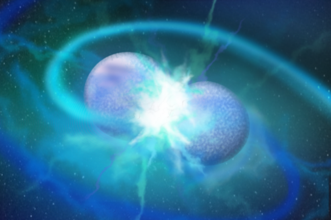 Impressão de um tipo raro de evento de fusão estelar entre duas estrelas anãs brancas - (crédito: NICOLE REINDL) Impressão de um tipo raro de evento de fusão estelar entre duas estrelas anãs brancas - (crédito: NICOLE REINDL)