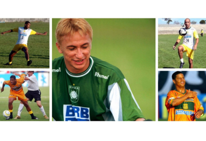 Os medalhões Júnior Baiano, Vampeta, Paulo Nunes, Fábio Júnior e Marcelinho Carioca: das passagens pelo futebol candango aos microfones -  (crédito: Montagem CB/DA.PRESS)