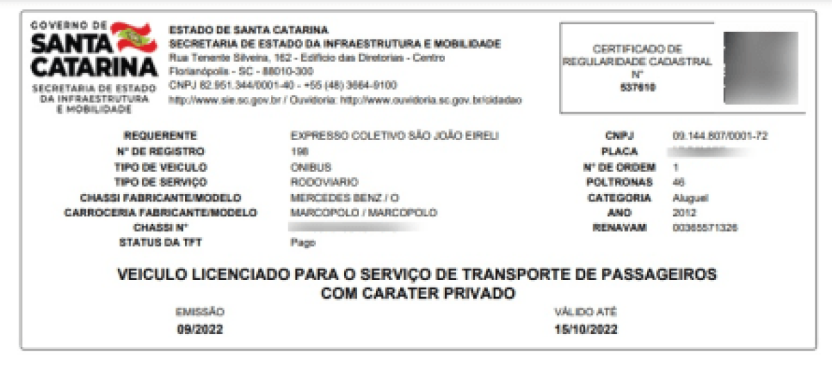 situação do veículo