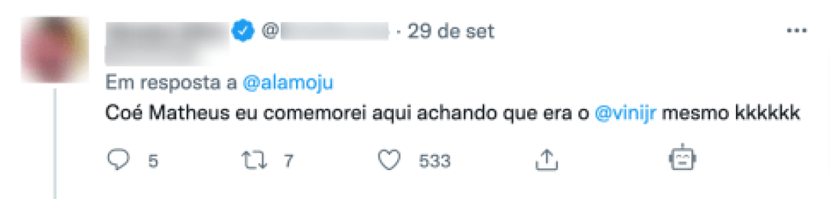 Vini Jr não criticou Bolsonaro no Twitter; postagem é de outro usuário