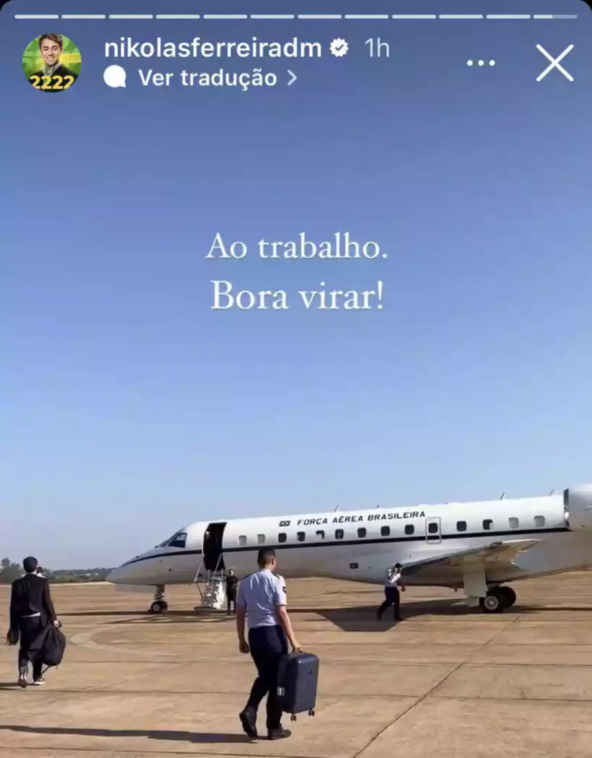 Nikolas faz vídeo em frente a avião da FAB antes de ir ao Nordeste