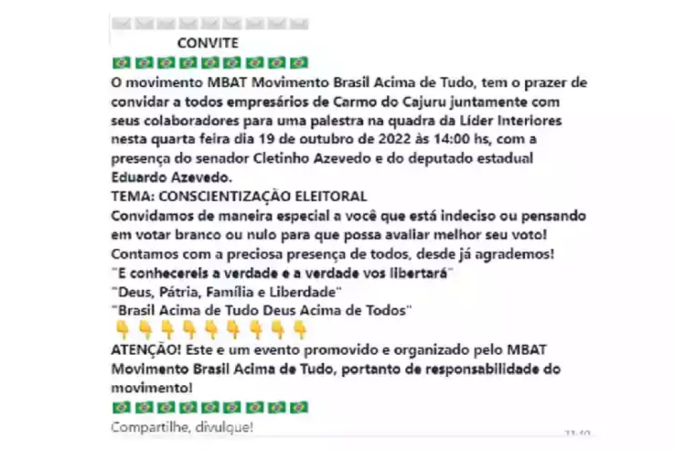 Convite compartilhado nos aplicativos de conversa
