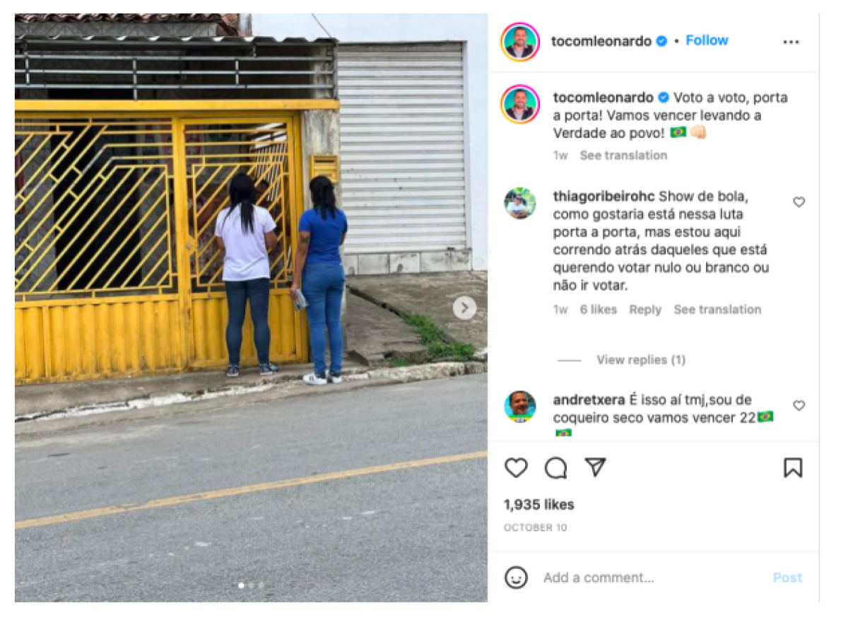 Reprodução de postagem no perfil do Instagram do vereador Leonardo Dias.