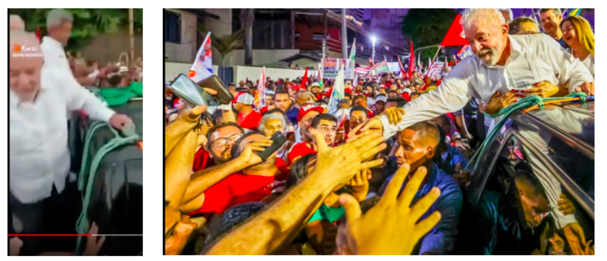 Cordas verdes amarradas em carro no vídeo viral e em foto de Ricardo Stuckert, fotógrafo oficial de Lula