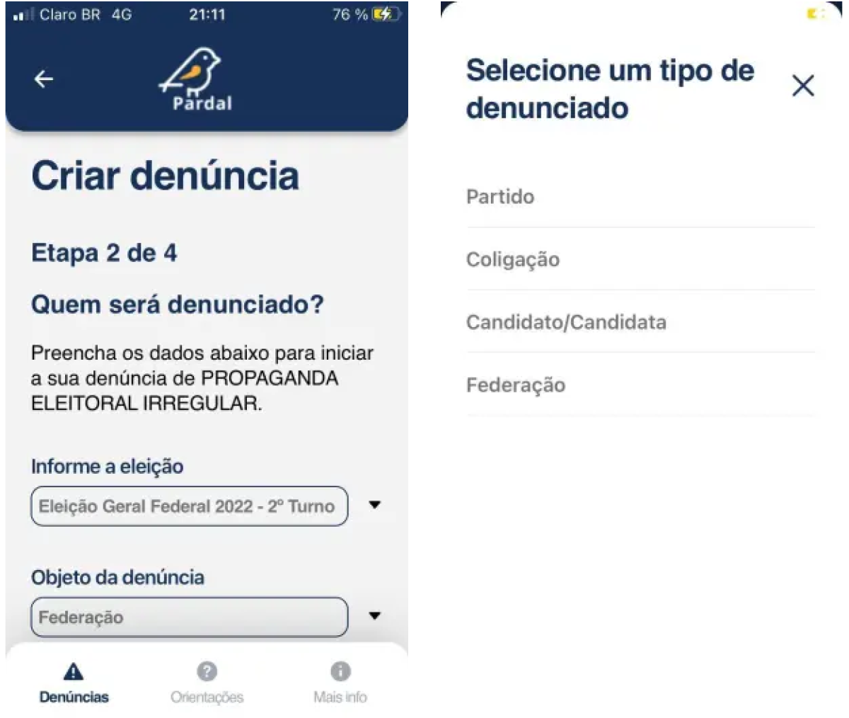 Print do aplicativo pardal