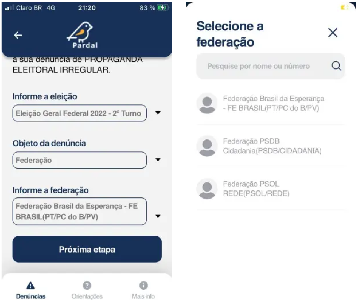 Print do aplicativo pardal