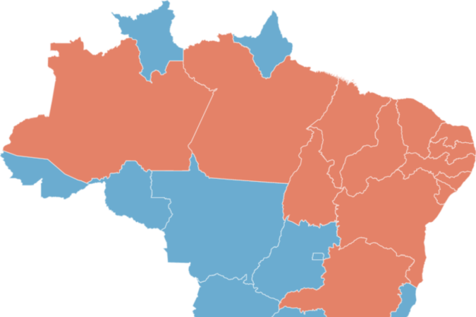 Lula: cor laranja. Bolsonaro: cor azul