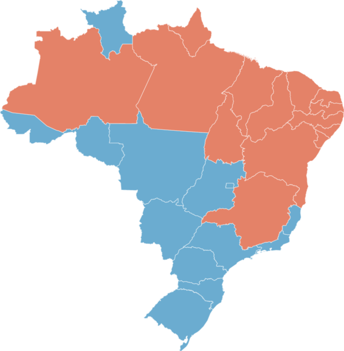 Lula: cor laranja. Bolsonaro: cor azul