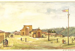 Cidade de Castro, no Paraná, em aquarela de Debret; entre os primeiros povoadores do Sul estavam sesmeiros, tropeiros, militares, comerciantes, artesãos, religiosos e sobretudo escravizados nascidos no que depois se chamaria de Nordeste - 