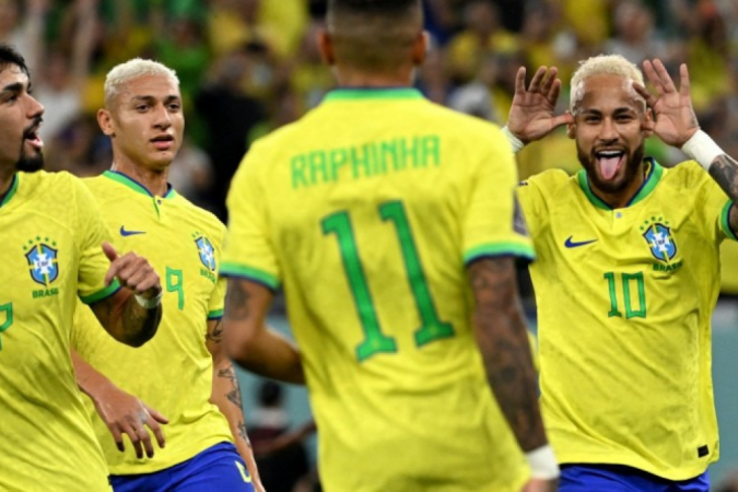 Neymar comemora gol após converter pênalti diante da Coreia do Sul - (crédito: AFP) Neymar comemora gol após converter pênalti diante da Coreia do Sul - (crédito: AFP)