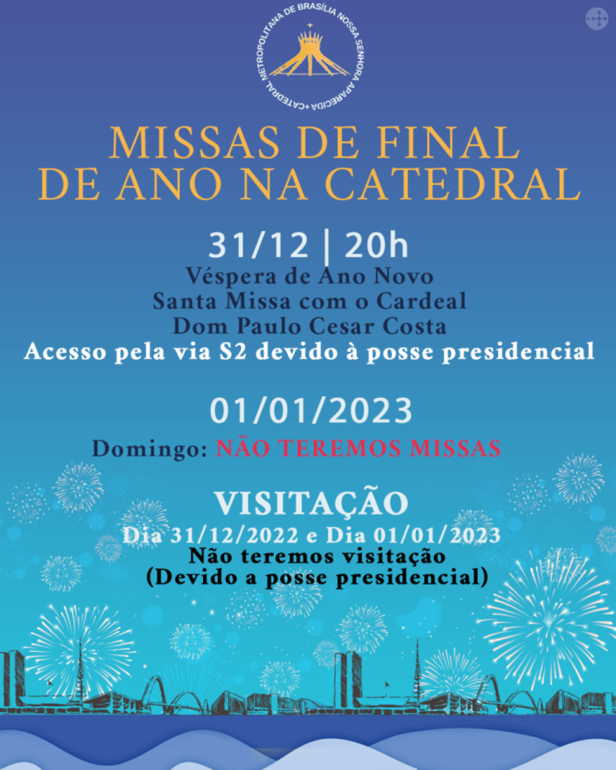 Hor&aacute;rio das missas e de visita&ccedil;&atilde;o da Catedral Metropolitana de Bras&iacute;lia