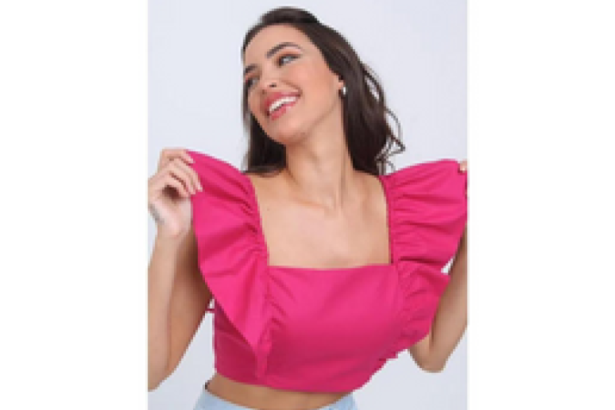 Cropped cor-de-rosa com babados na manga | Farm