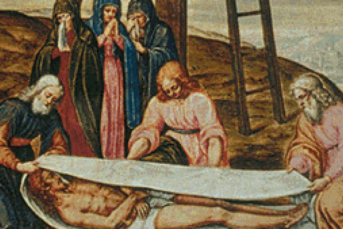 Pintura de Giulio Clovio, do século 15, mostra como Jesus teria sido sepultado com o Sudário - (crédito: Domínio Público) Pintura de Giulio Clovio, do século 15, mostra como Jesus teria sido sepultado com o Sudário - (crédito: Domínio Público)