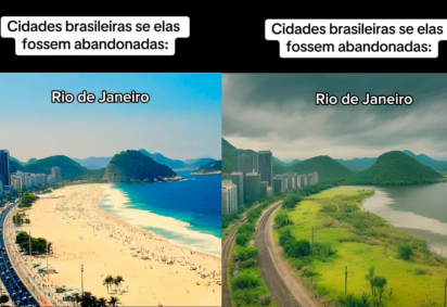 Ao longo dos últimos dias, uma série de vídeos mostrando como seriam algumas cidades brasileiras abandonadas ganharam as telas do Tik Tok. Com o uso da Inteligência artificial (IA), as paisagens passaram a ter contornos sombrios e ligados a cidades-fantasmas. -  (crédito: Reprodução/TikTok/@huiop)