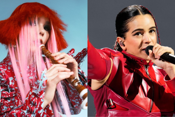 Cantoras Björk e Rosalía - (crédito: Reprodução/Instagram/bjork/vidarlogi; Juan Pablo Pino/AFP) Cantoras Björk e Rosalía - (crédito: Reprodução/Instagram/bjork/vidarlogi; Juan Pablo Pino/AFP)