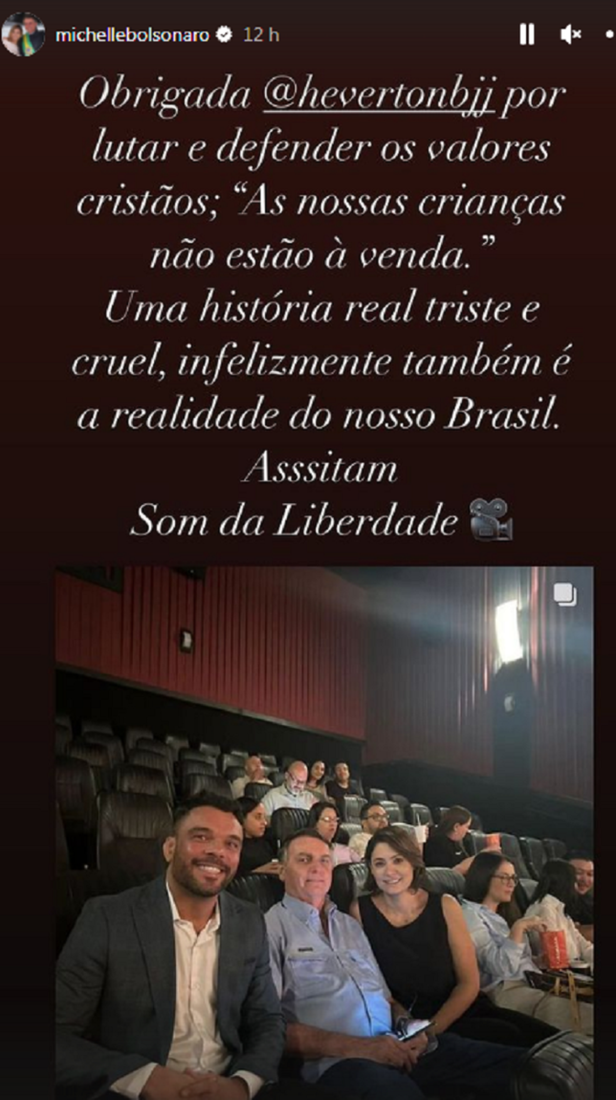 Em cinema em Brasília, Bolsonaro e Michelle assistem 'Som da Liberdade