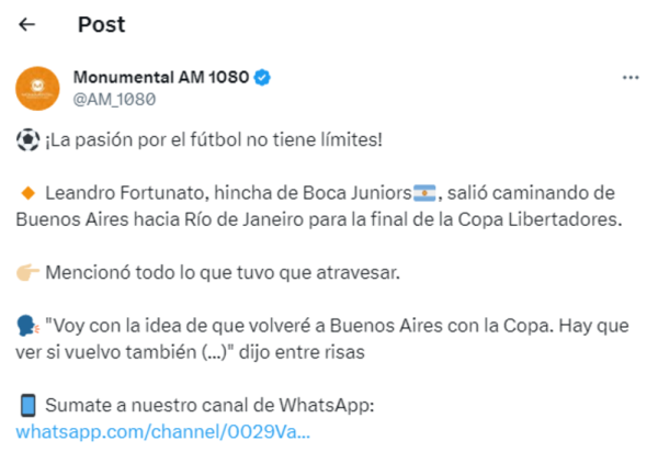 Reprodução Twitter/X/Rádio Monumental AM 1080