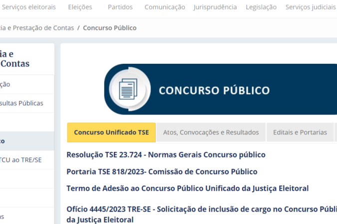TRE de Sergipe publicou um artigo com as normas gerais de concurso público. Ainda não, porém, datas de quando será o certame