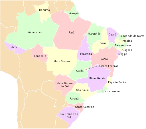 O Brasil tem 26 estados em cinco regiões, além do Distrito Federal, que abriga a capital do país, Brasília.  -  (crédito: Hely Ce. P. Porto wikimedia commons)