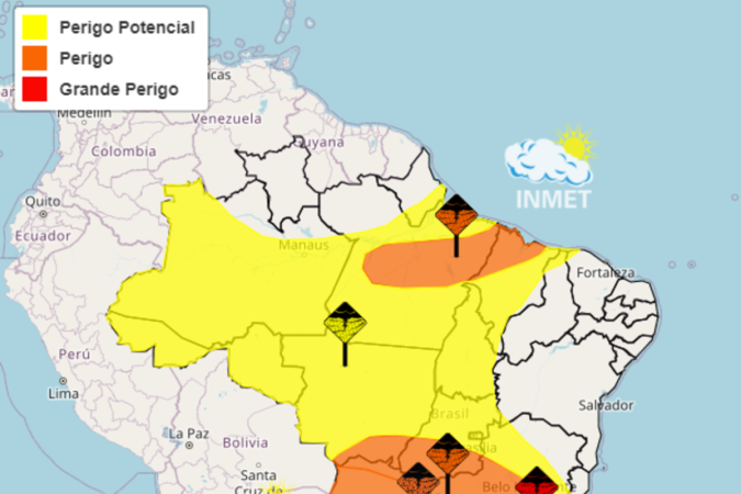 Alertas laranja, amarelo e vermelho