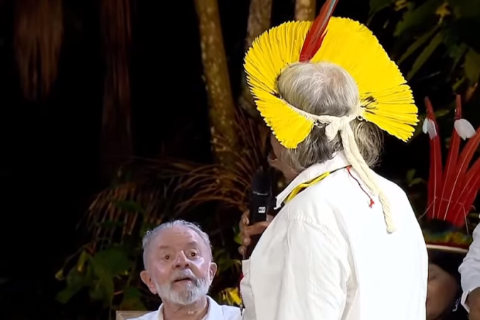 Cacique Raoni faz apelo a Lula durante homenagem em Belém -  (crédito: Reprodução / Tv Gov)