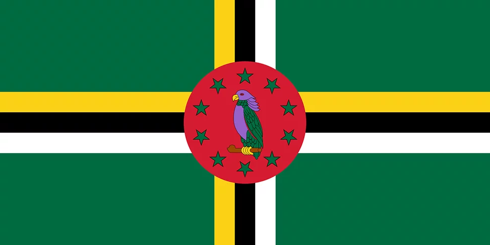 A cor roxa só existe numa bandeira: a de Dominica.  A cor está no peito e na cabeça do papagaio imperial. -  (crédito: Domínio público)