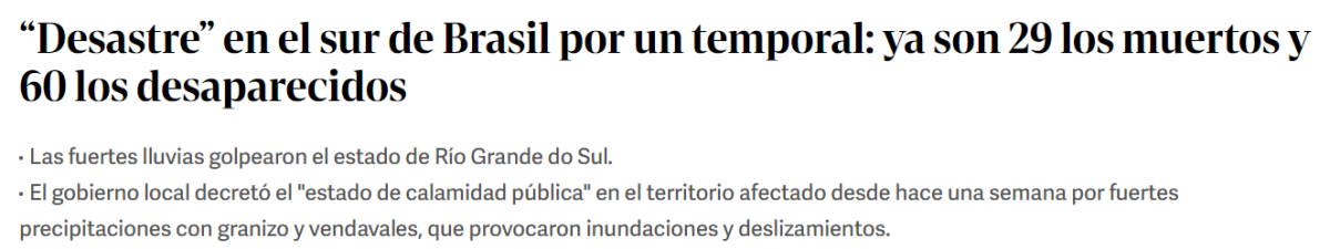 Manchete do jornal Clarín