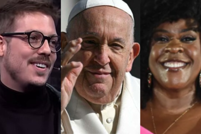 Comediantes brasileiros se encontram com papa Francisco no Vaticano -  (crédito: AFP e Reprodução/Redes sociais)