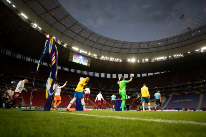 A última visita do Brasil à Capital Federal aconteceu ainda em 2021, durante a vitória por 3 x 0 contra a Venezuela, pela Copa América. Em razão da pandemia de Covid-19, a partida ocorreu sem a presença de público -  (crédito: Lucas Figueiredo / CBF)