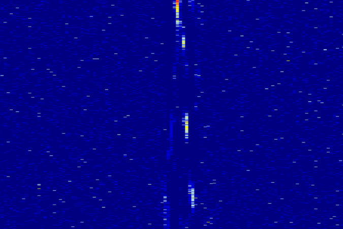 Nuvens frias de hidrogênio na galáxia emitem sinais de rádio fracos de banda estreita semelhantes aos mostrados aqui, detectados pelo Observatório de Arecibo em 2020. Um brilho repentino de uma dessas nuvens, desencadeado por forte emissão de outra fonte estelar, poderia explicar o Uau! sinal.