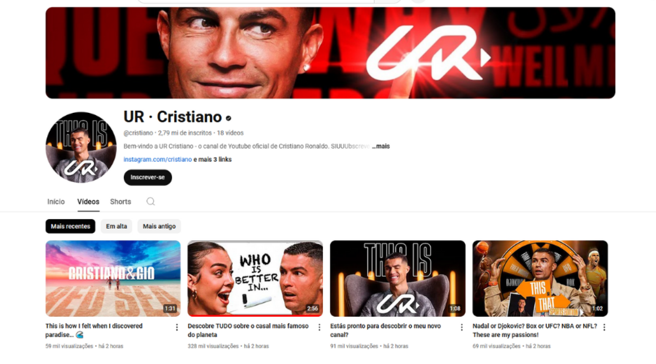 Novo canal de Cristiano bate recorde de inscritos no YouTube -  (crédito: No Ataque Internacional)